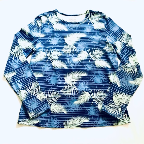 Womens Long Sleeve Rashguard UPF 50+ Shirt Large Tropical Leaf Stripe Swim Surf - Picture 3 of 14